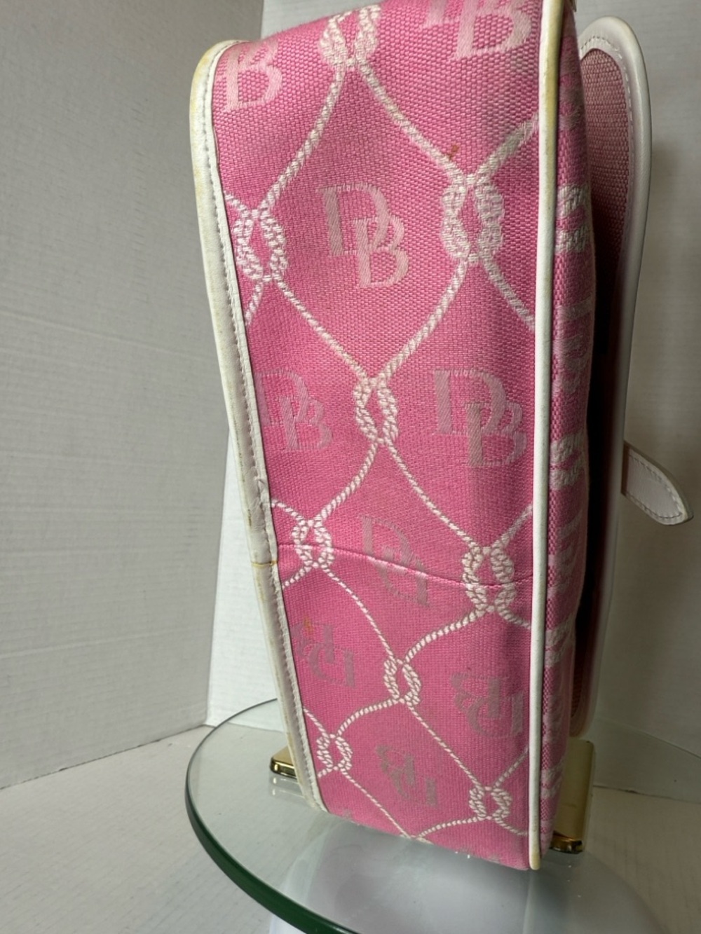 Dooney & Bourke Pink Canvas Monogram Shoulder Bag with White Trim - Picture 9 of 13